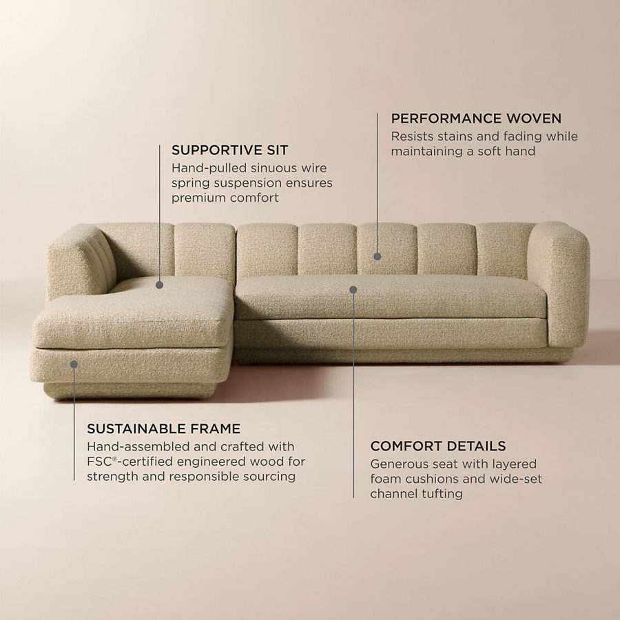 L-Shaped Camel Woven Sectional Sofa
