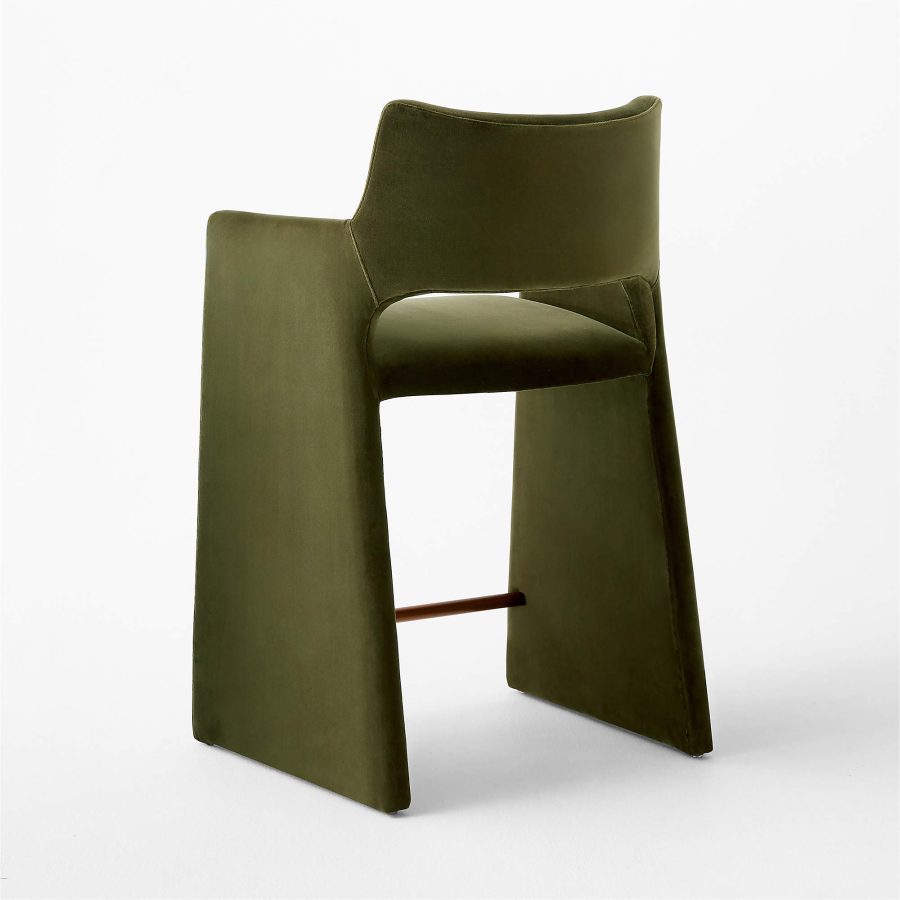 Olive Green Velvet Counter Stool