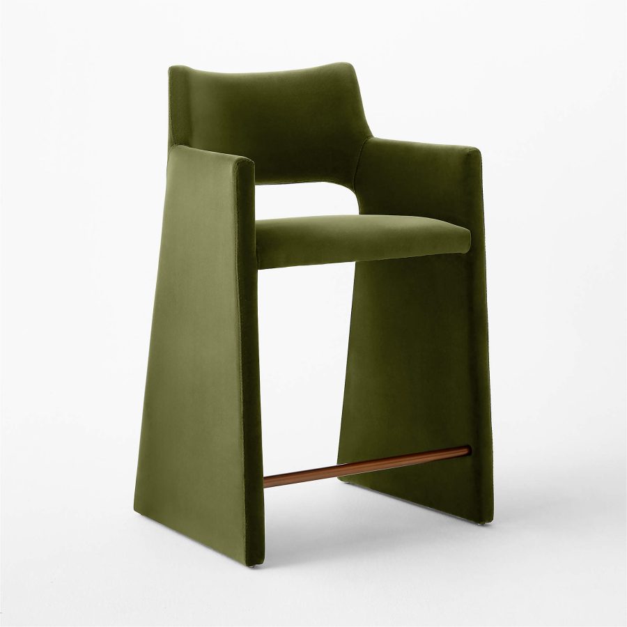 Olive Green Velvet Counter Stool