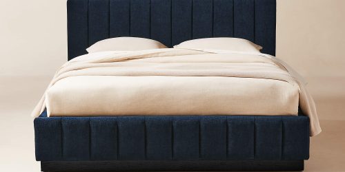 Tufted Navy-Blue Upholstered Queen Bed