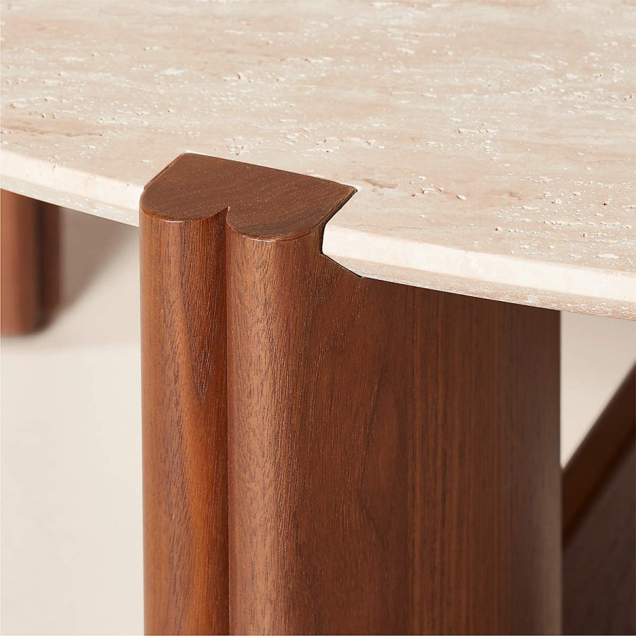 Camel Brown Marble And Walnut Wood Coffee Table